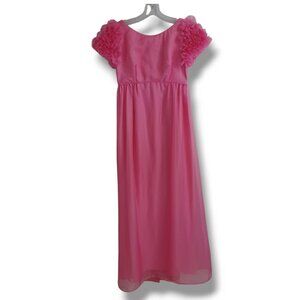 Vintage 60s/70s Bridesmaid Prom Dress Emma Domb Pink Maxi Ruffle Size XS Size 2